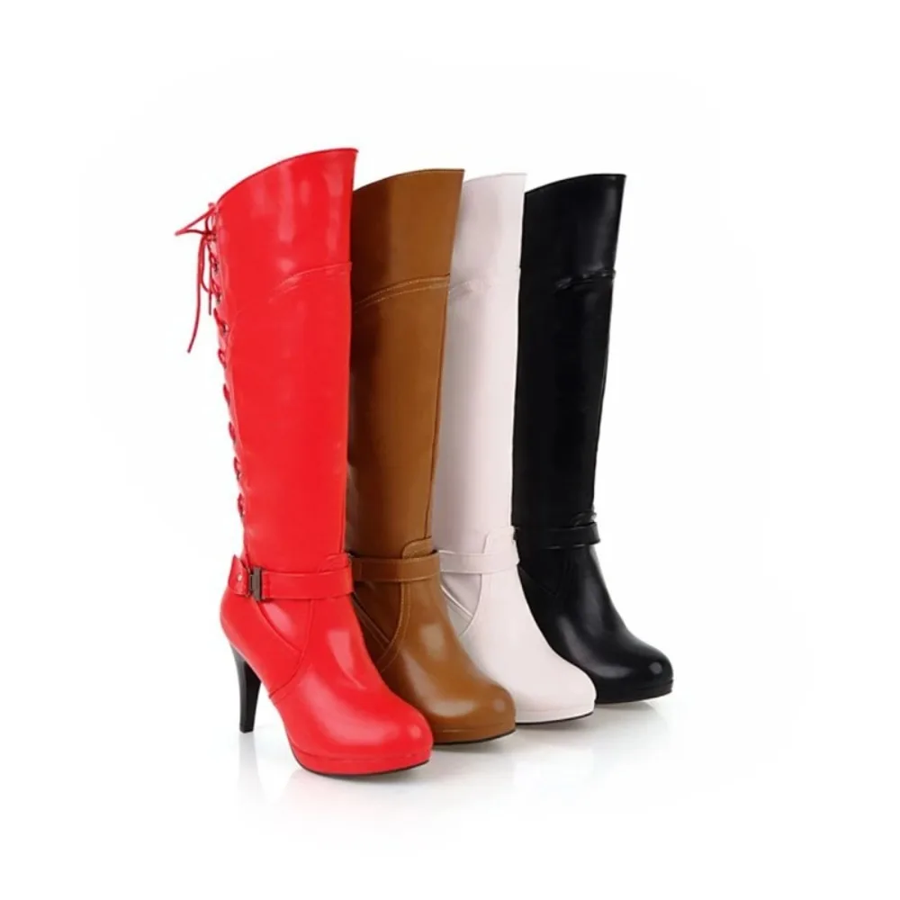 2020 sexy clássico tamanhos grandes 47 48 plataforma feminina joelho-botas altas finas saltos altos couro envernizado dedo do pé redondo zip sapatos de festa 9152