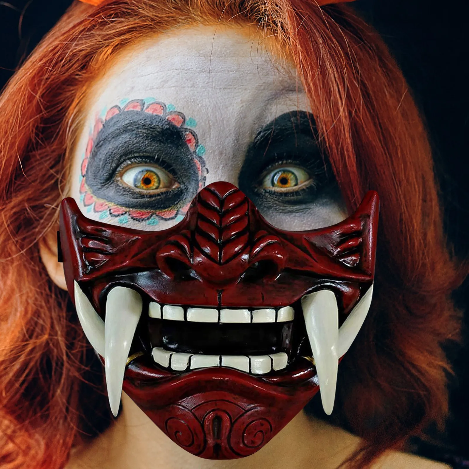 

Japanese Samurai Oni Demon Mask Horror Prajna Killer Masks Devil Half Face Mask Cosplay Halloween Party Costume Props