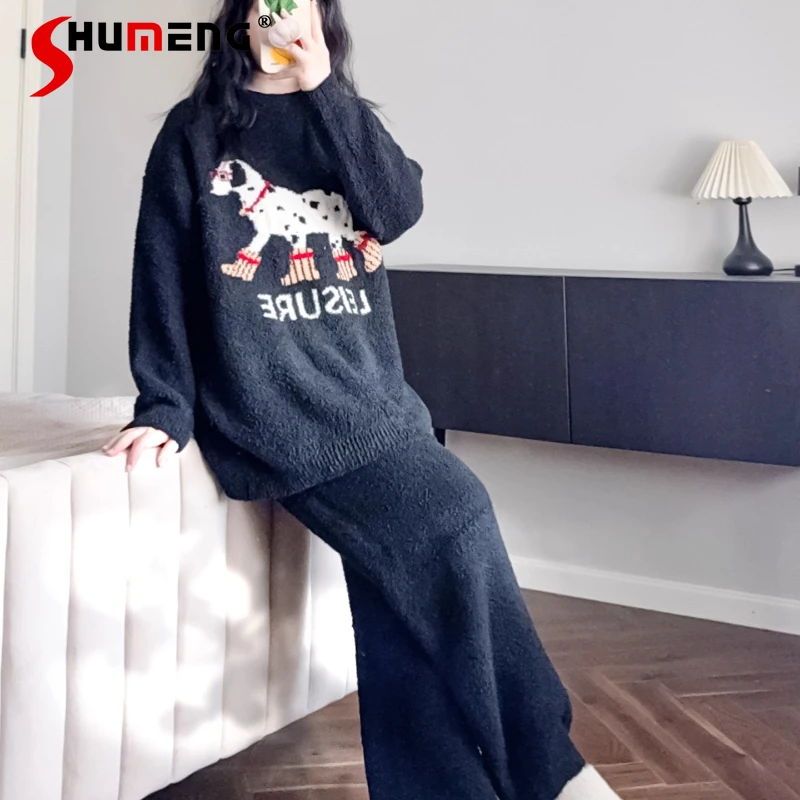 لطيف الخريف الشتاء لينة رقيق منامة النساء صوف مبطن سميكة مجموعة النوم غير رسمية الإناث الدافئة جولة الرقبة Homewear الدعاوى #5