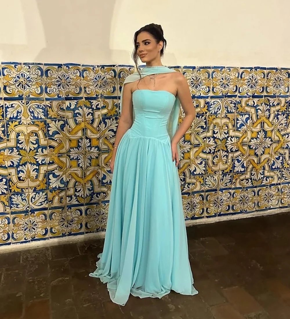 

Customized Sparkle Chiffon Pleat A-line Strapless Long Dresses Bespoke Occasion Evening Sizes Available Classic