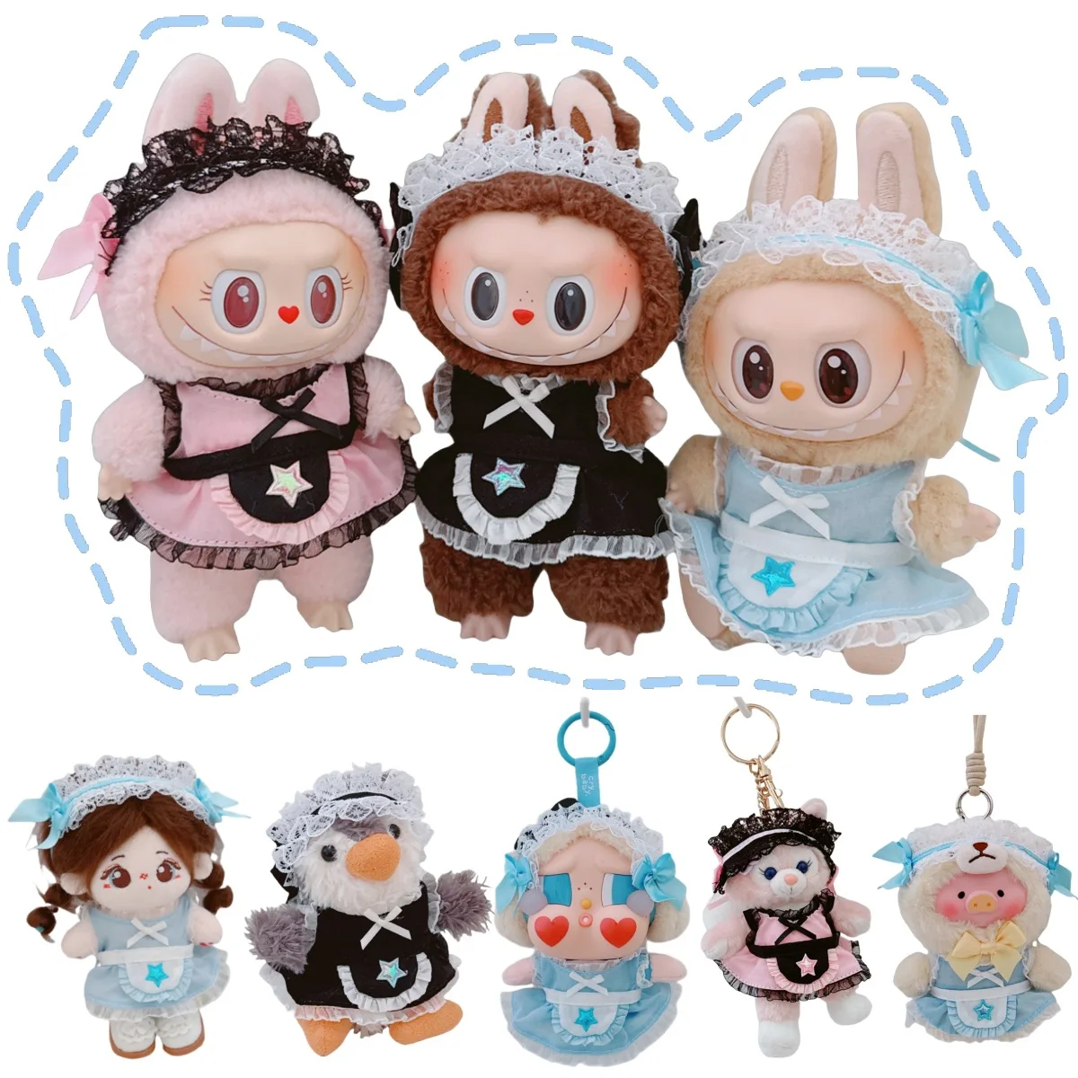 

Cute Labubu Clothes 10-17cm Pink Black Blue Maid Set Idol Plush Doll Clothes Accessories Toys Girls Gifts Anime Game Periphery