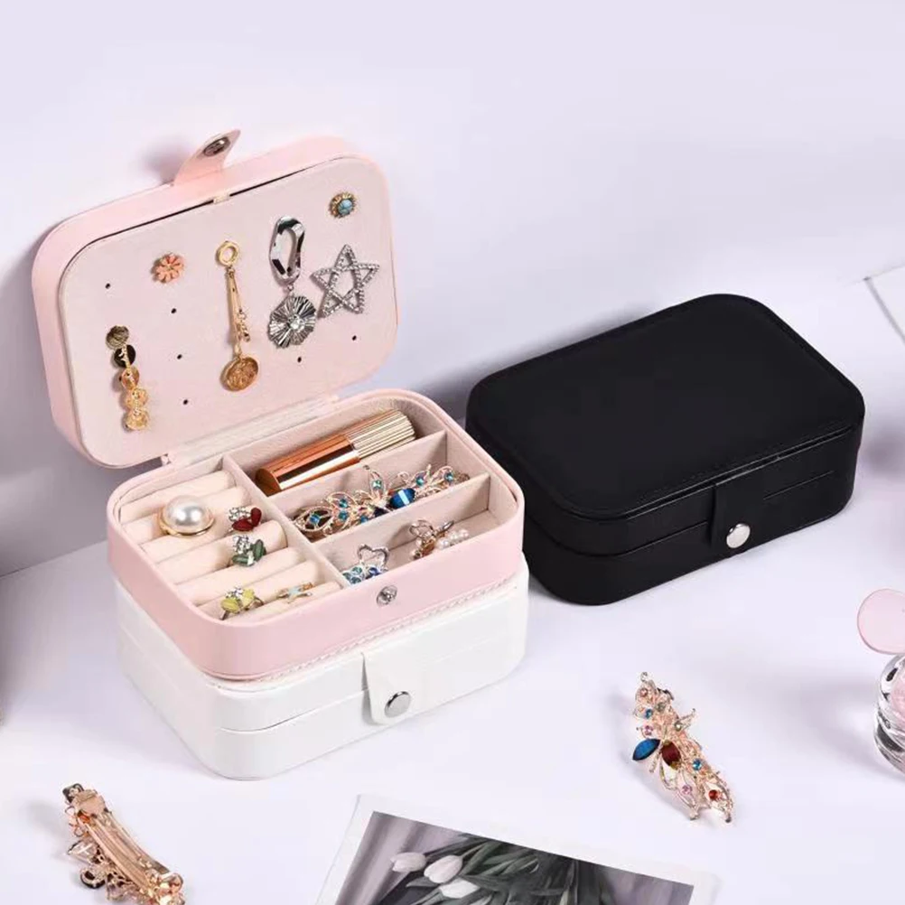 

Luxury Pu Flannel Jewelry Box Organizer Storage Case Multi Slots Hooks Travel Size Rings Earrings Necklaces Bracelets