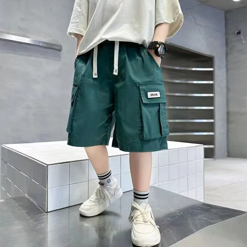 

Children Casual Short Pants Boys Summer Waist Lace-up Cargo Pants 2024 New Comfortable Breathable Loose Sports Teen Shorts