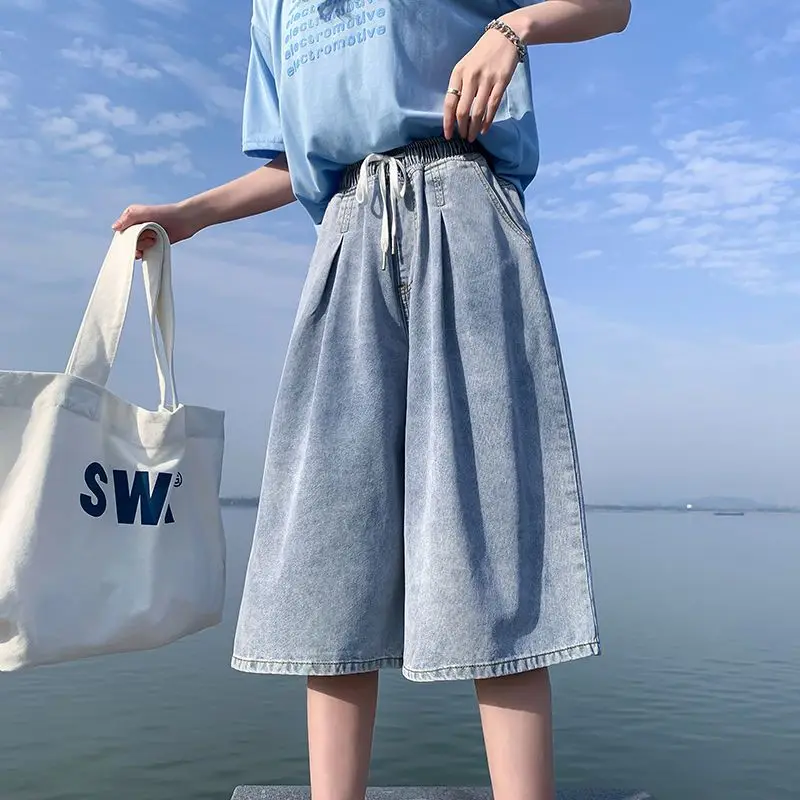

Summer New Streetwear Jeans Shorts Women Midi Half Length Denim Shorts Ladies Loose Wide Leg Short Femme Pants