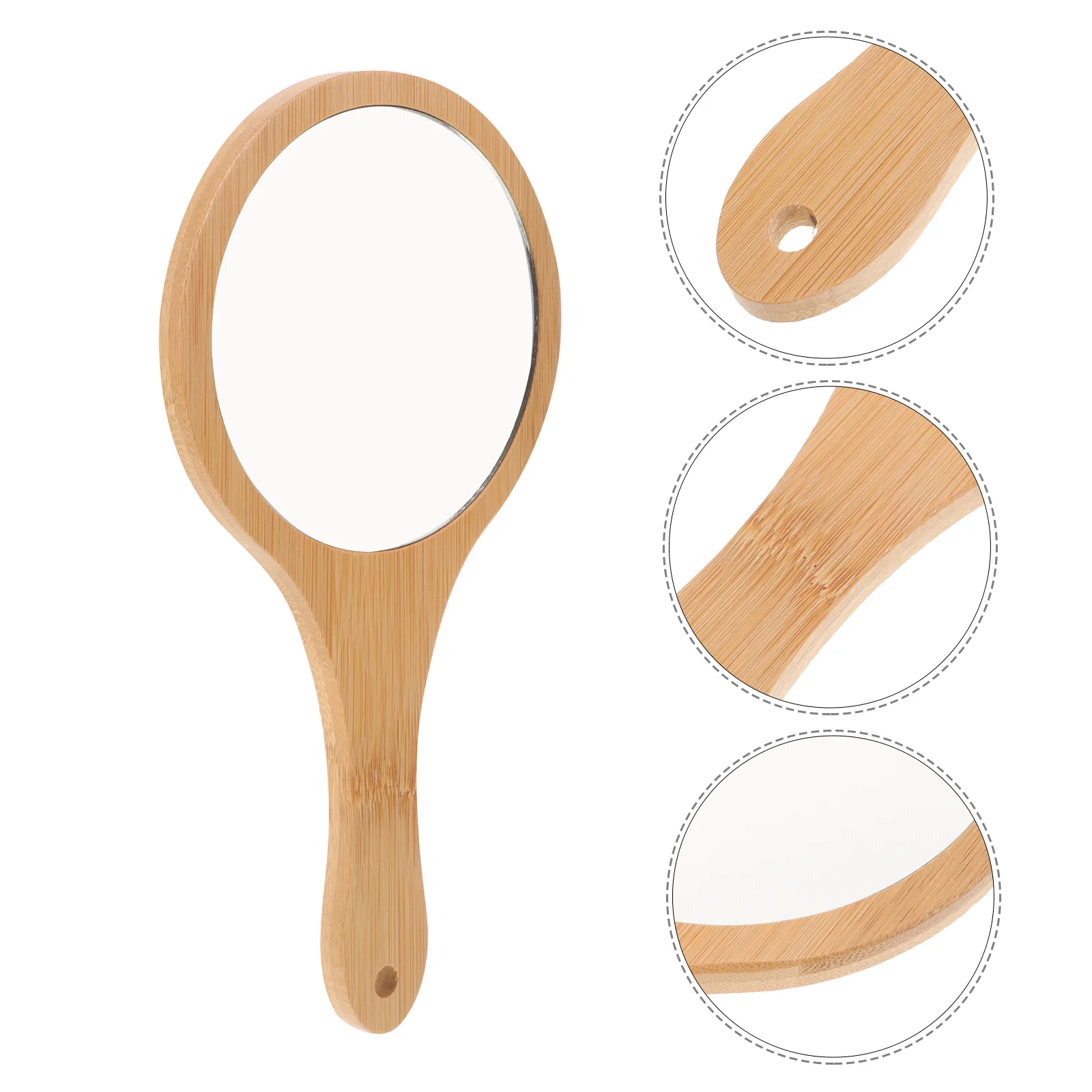 

Bamboo Mirror Vanity Small Hand with Handle Decorative Mirrors Portable Travel