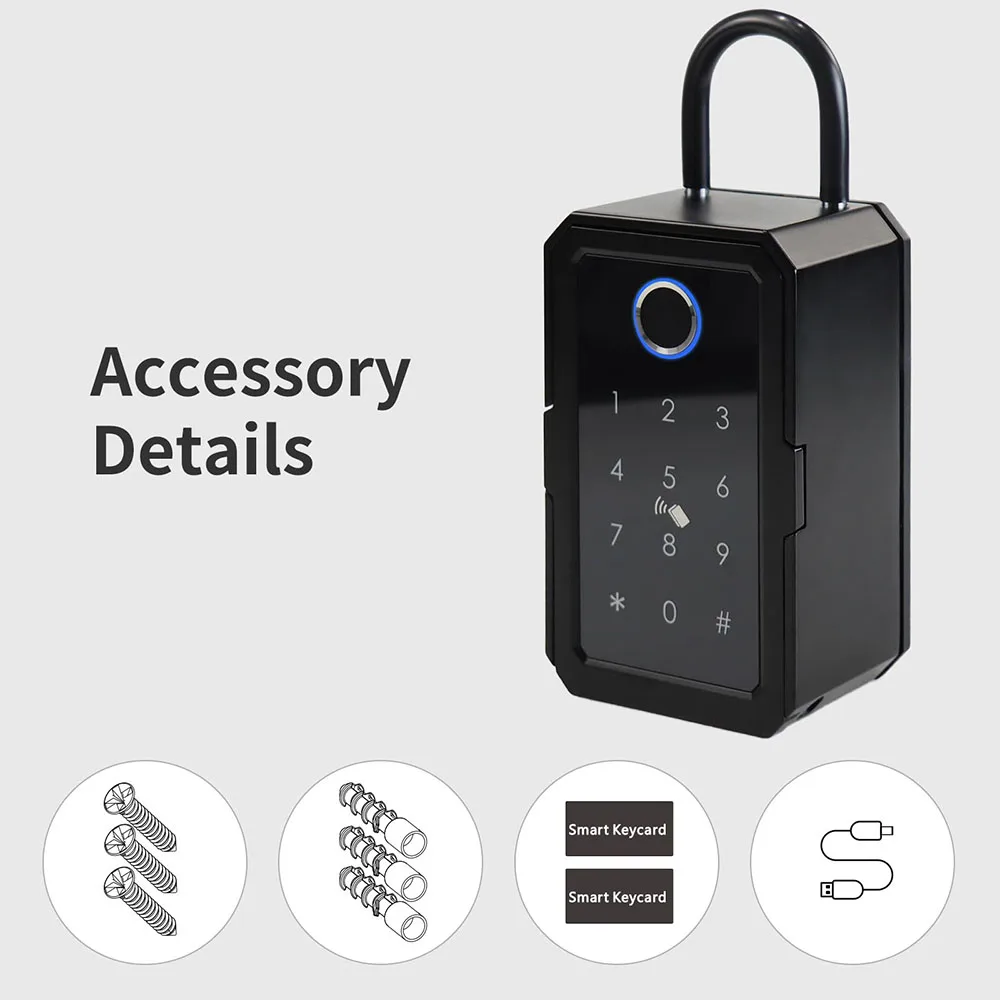 Smart Lock Box Tuya APP Remote Access Key Lock Box for House Key with Bluetooth Fingerprint Lock Box Wall Mounted Door Hanging