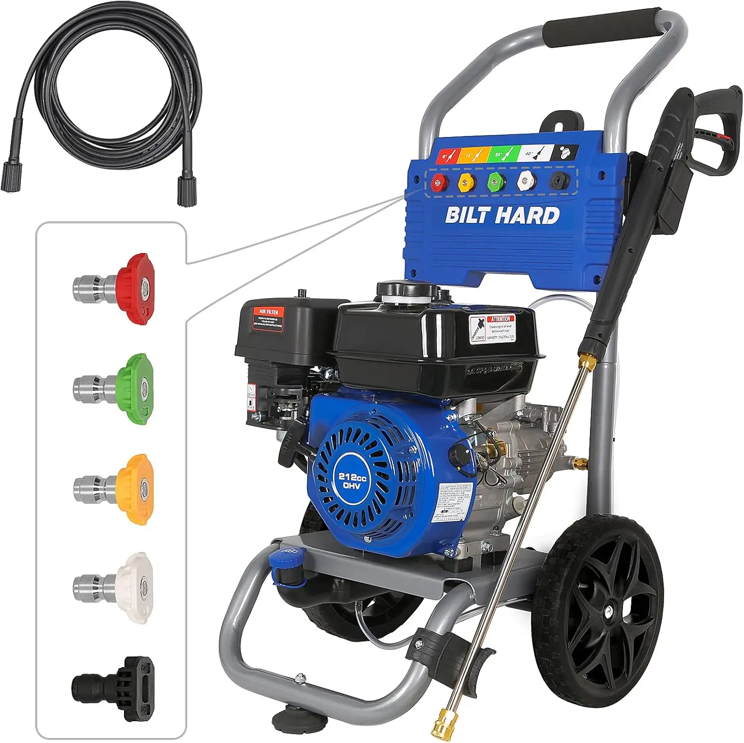 

Gas 3300 PSI Pressure Washer with 25ft Hose & 5 Nozzles, 2.6 GPM Power Washer, 212cc 6.5HP Engine, EPA & CARB Compliant