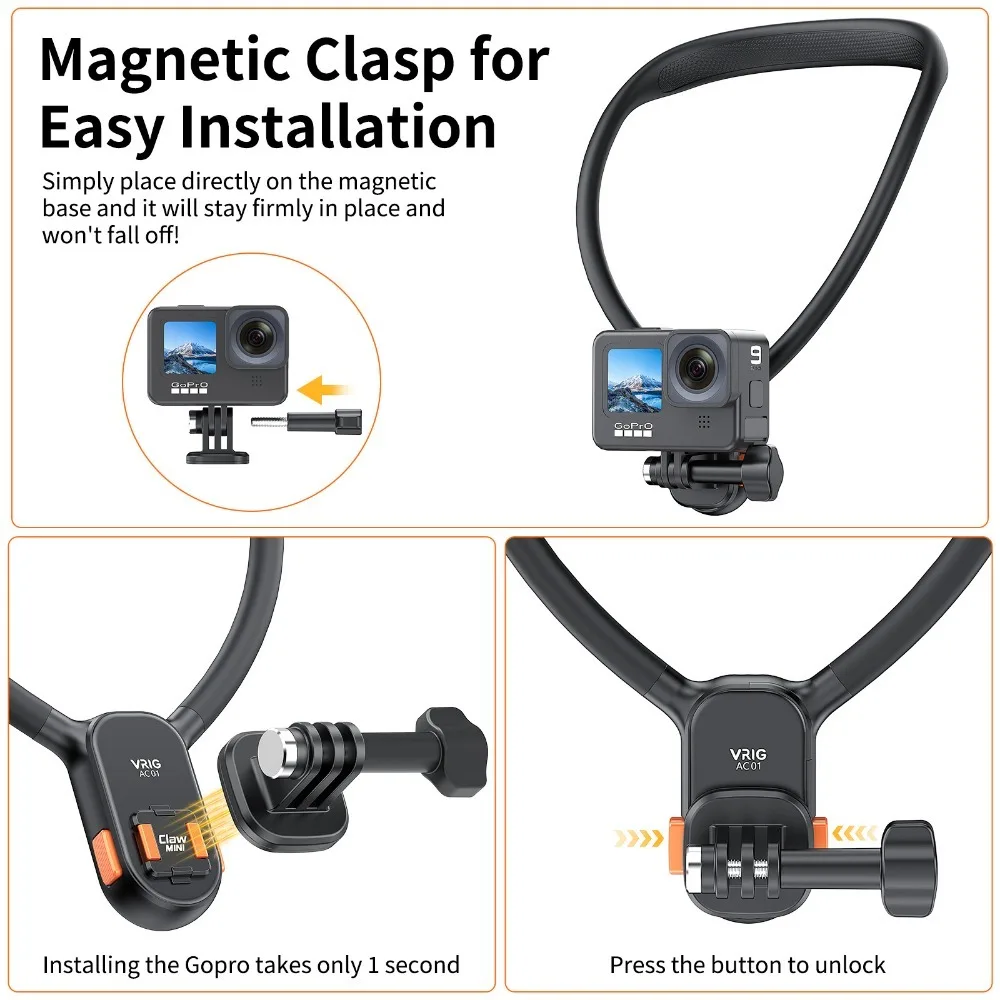 Claw Mini Magnetic Quick Release Hanging Neck Mount Holder Stand for Gopro/Insta360 Action Camera Accessories