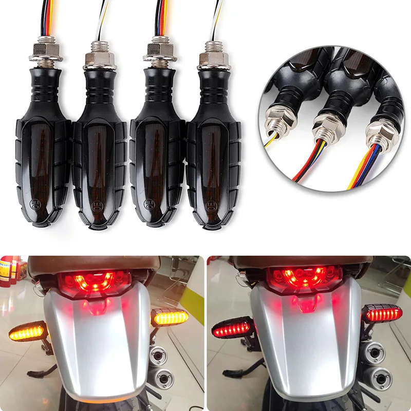 4pcs Motorcycle 16 LED Brake Turning Running Tail Light Grenade Running Turn Signal Waterproof DRL Flashing Light DC 12V