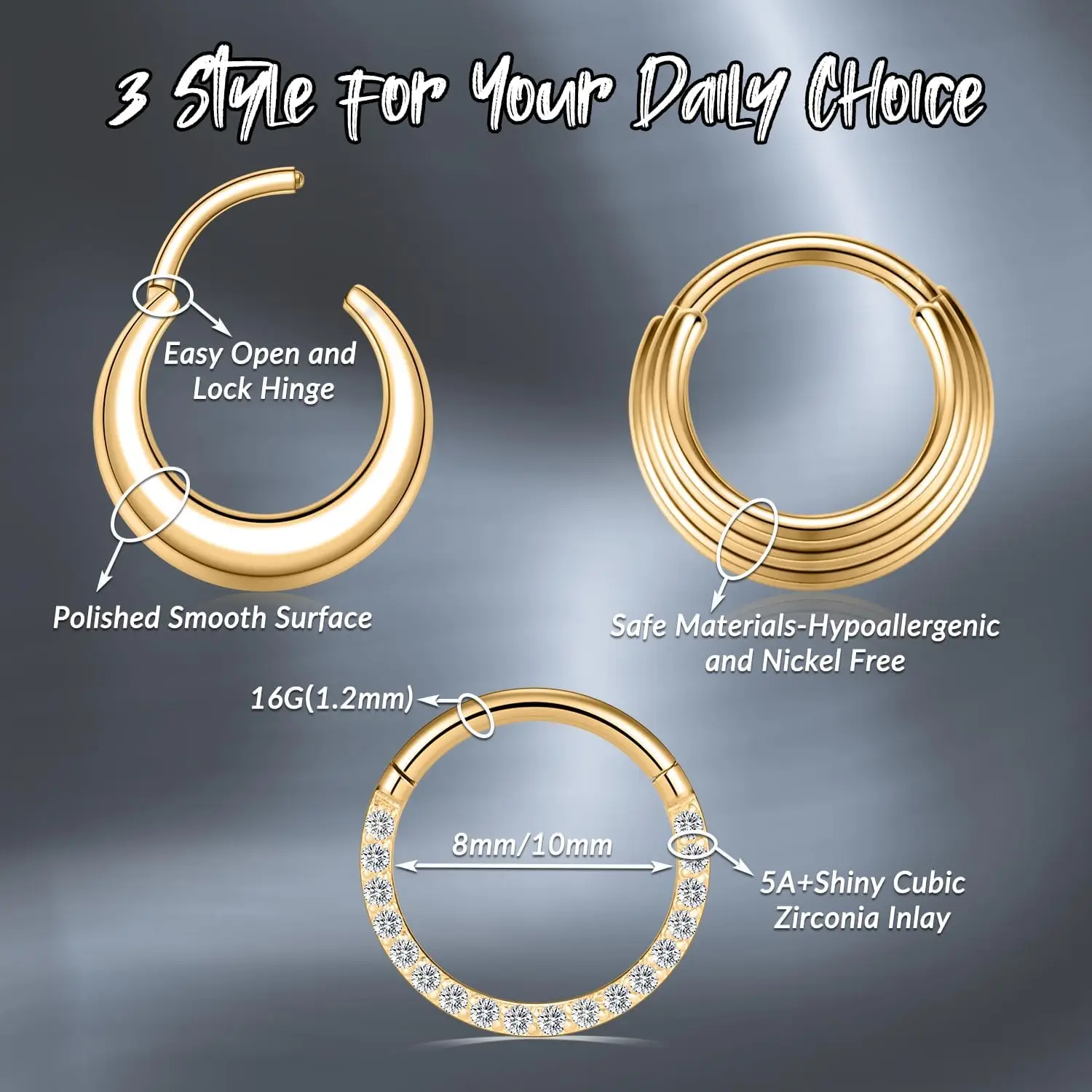 Titanium Septum Jewelry 1-3PCS Seamless Clicker Ring 16G Piercings Hinged Segment Nose Ring Tragus Rook Cartilage Hoop Earring