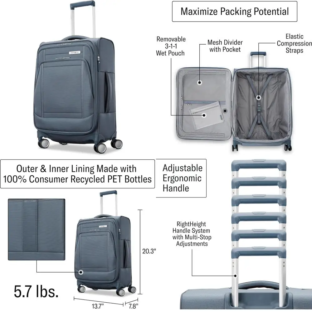 

Легкая расширяемая ручная кладь Spinner — одобренный авиакомпанией, мягкий чемодан из полиэстера для путешествий