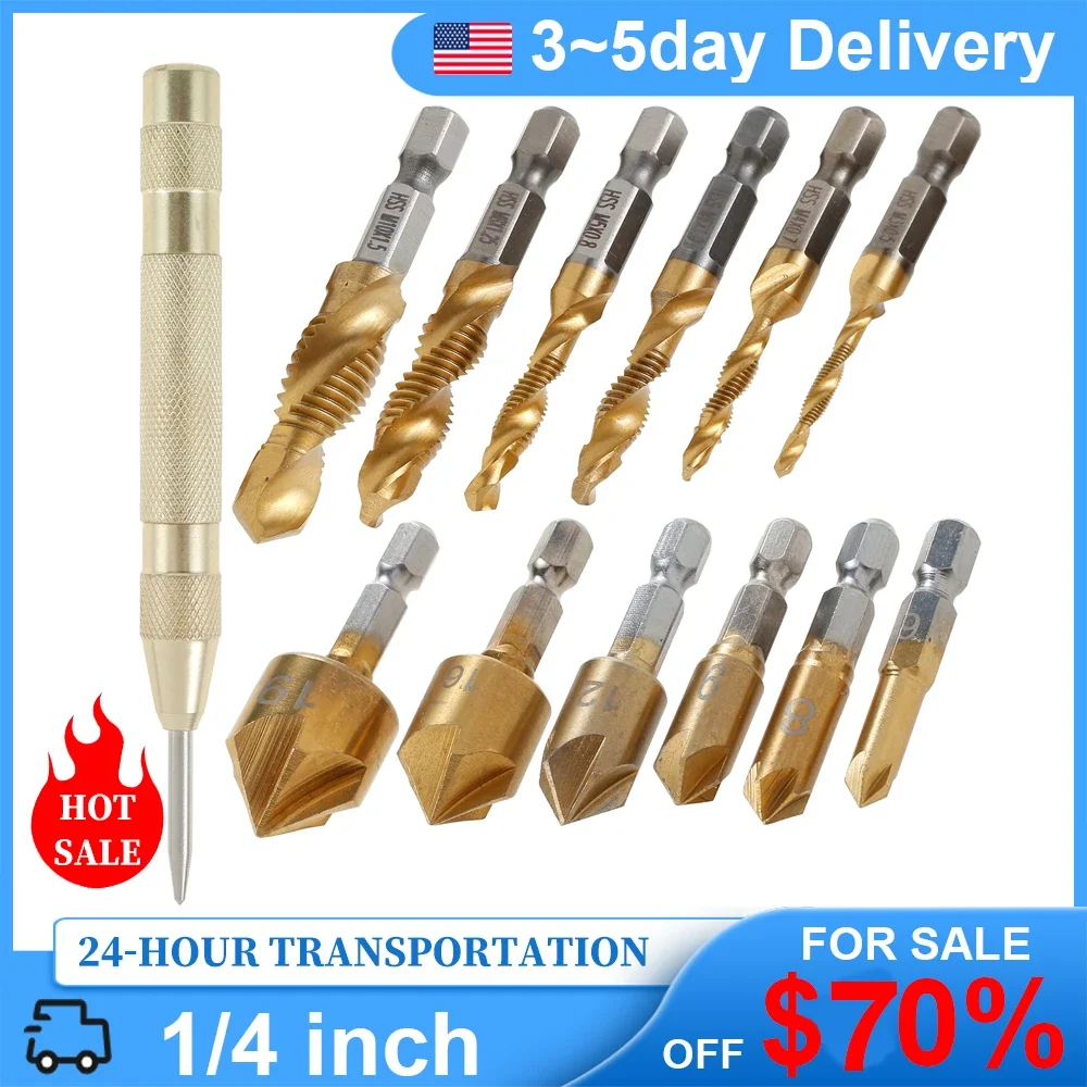 13Pcs Countersink Drill Bit Hex Shank Drill Bits  Drilling  Light Metal Aluminum Board Fiberboard Plywood Plastic Metal