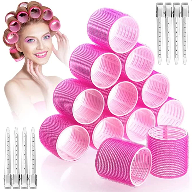 Jumbo Size Self-Grip Hook Hair Rollers Set 24pcs Natural Curlers Heatless Self-adhesive Curling Hairdressing Styling Tools