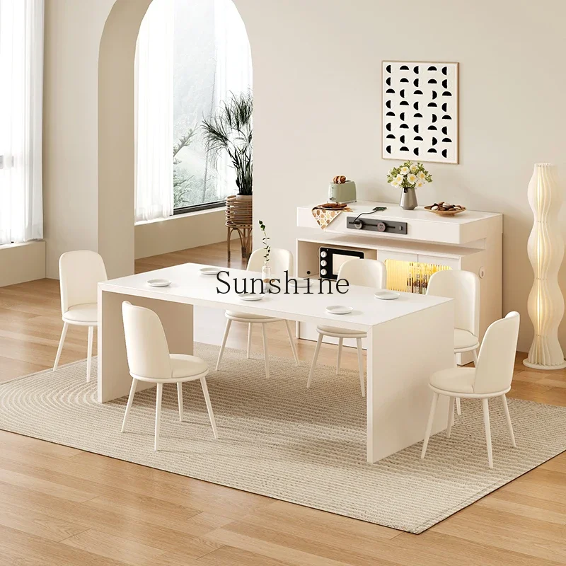 Household pure white slab with locker rectangular thickened dining table and chair combination