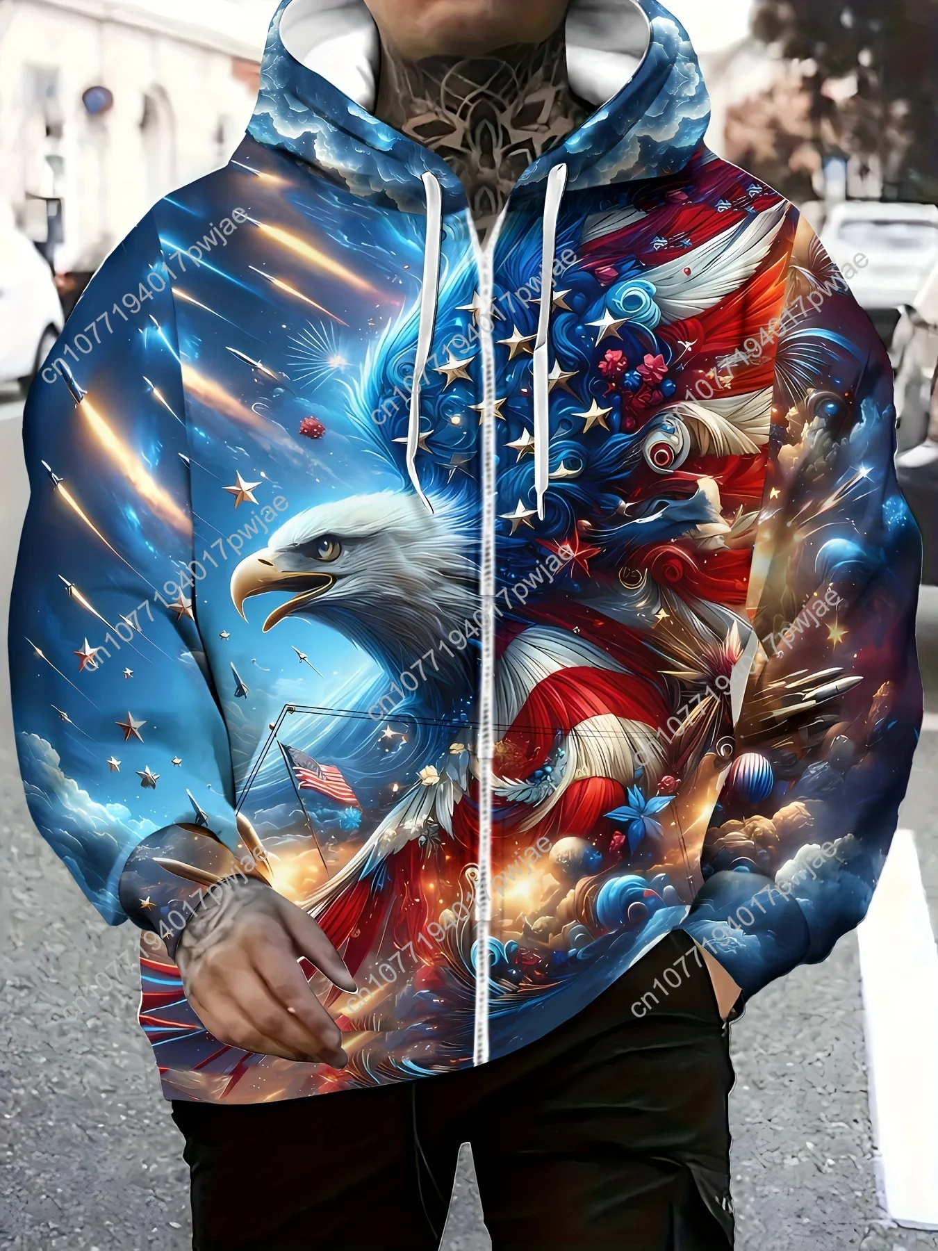 Мужская куртка с капюшоном и принтом патриотического орла — яркий дизайн американского флага, верхняя одежда на молнии с длинными рукавами на осень и зиму, стиль