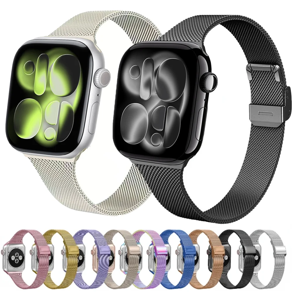 Schlankes Milanese-Armband für Apple Watch Band 11 10 9 8 7 46mm 42mm 45mm 41mm Ultra 3 2 49mm Metallarmband iWatch 6 5 4 SE 44mm 40mm