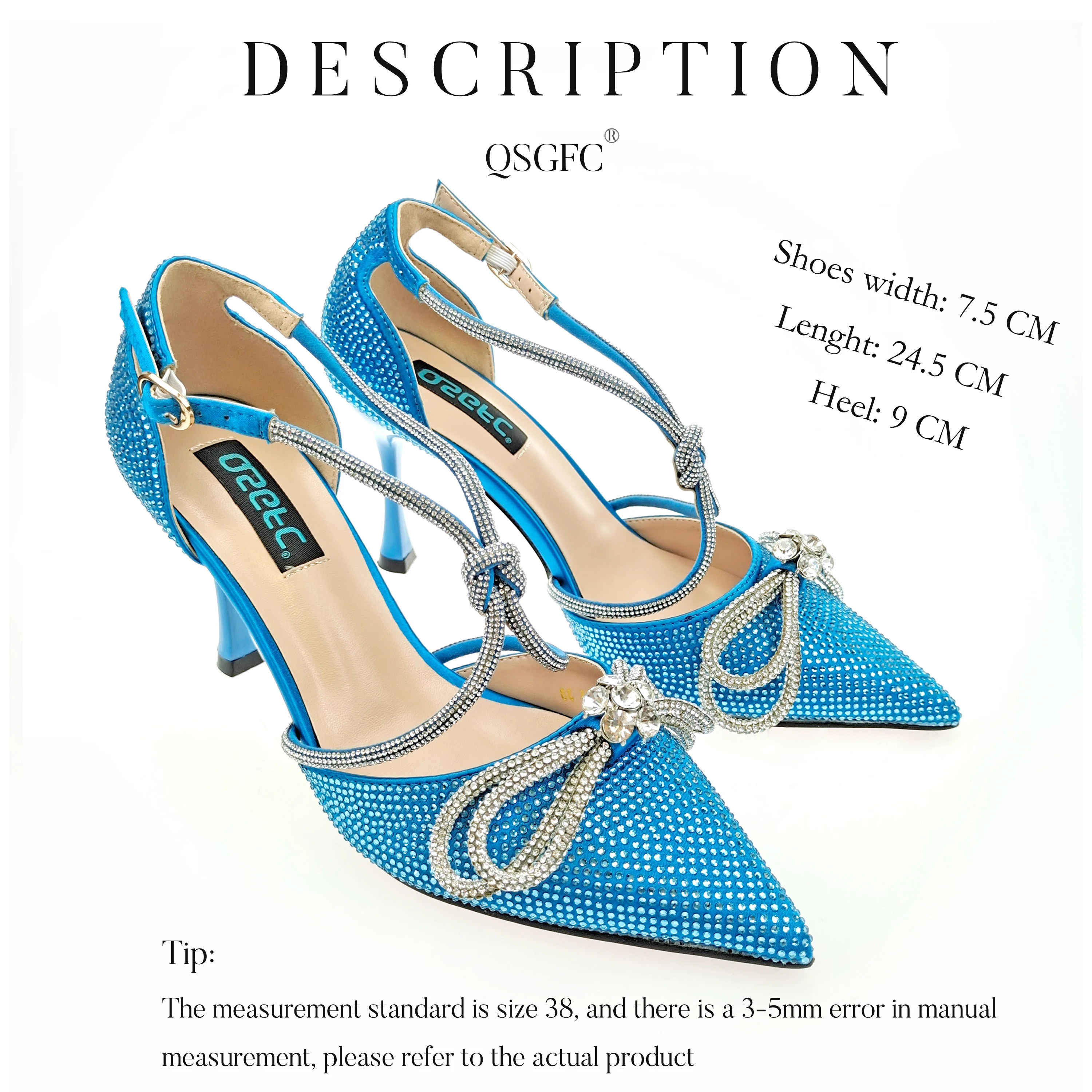 QSGFC Set di scarpe e borse da donna dal Design elegante con Design a farfalla di diamanti in colore blu cielo