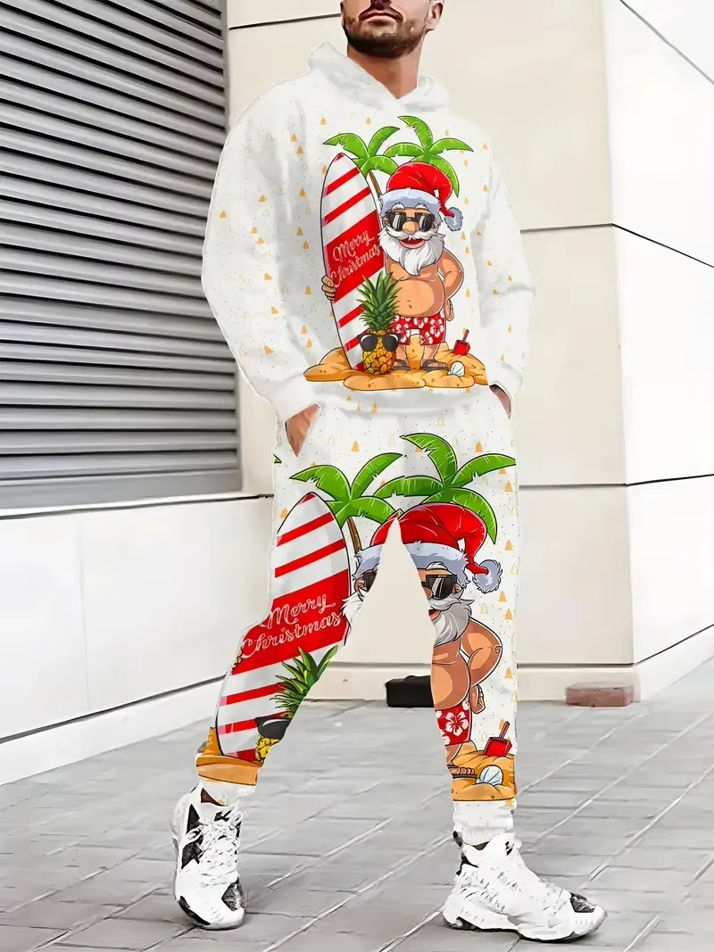 عيد الميلاد هوديس السراويل قطعتين مجموعات 3D مطبوعة مضحك سانتا كلوز الرسم طويلة الأكمام الدعاوى الخريف الشتاء مهرجان رياضية
