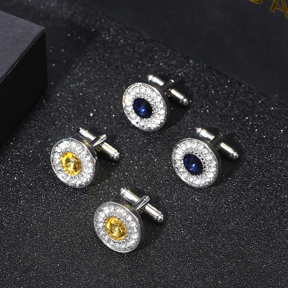 Glossy Red Blue Yellow Orange Color Full Crystal CuffLinks For Shirts Cuff Links Father's Valentine's Day Gift For Lovers