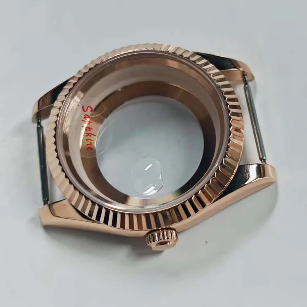 For 8285 Movement 39MM Watch Case Sapphire Crystal Glass Stainless Steel Case Rose Gold 20mm Bracelet Watch Parts