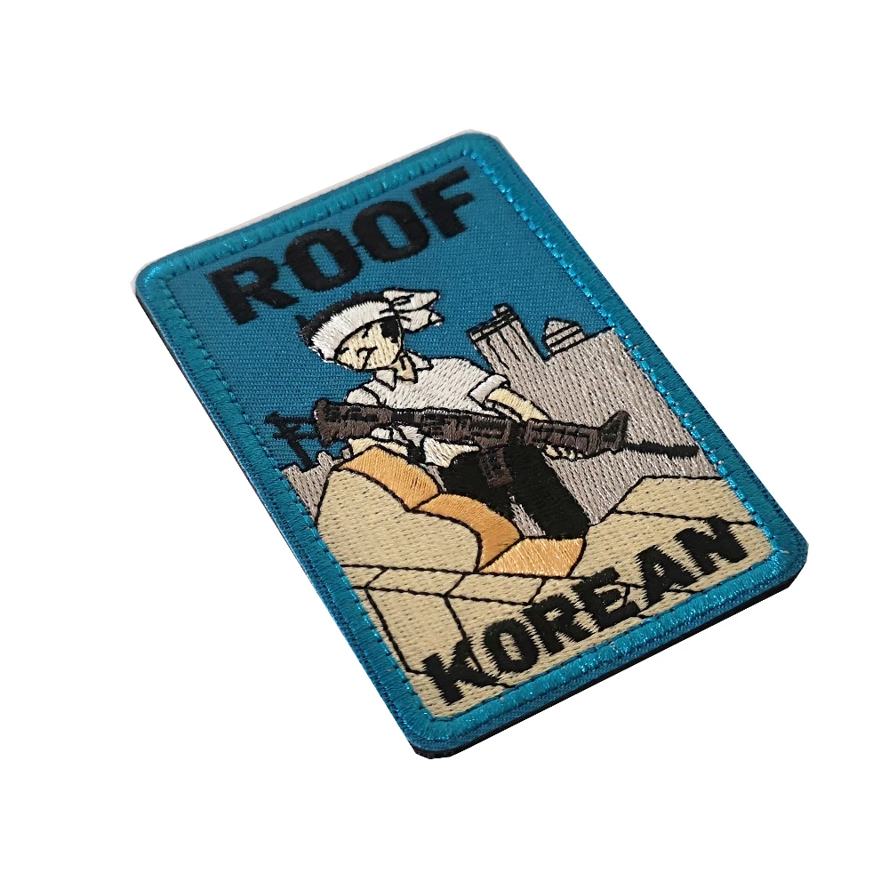 Roof Korean Hook and Loop Embroidery Patches Badges Emblem 10*6.3cm Accessory  Souvenir Use For Bags Jacket