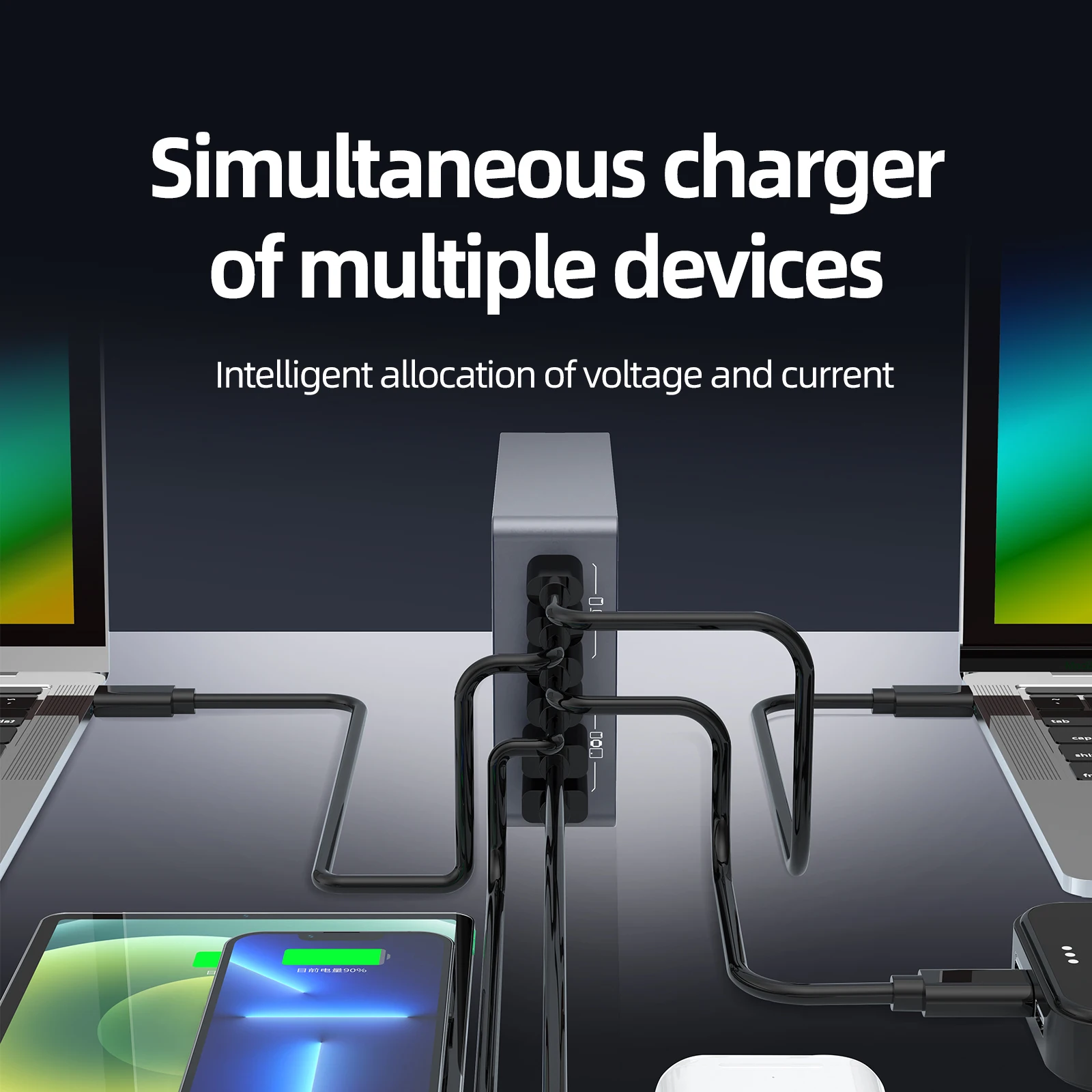 220W USB C Charger Block, 6-Port GaN USB C Charging Station PD 100W PC Laptop Fast Charger Adapter Compatible with iPhone 16 F8A