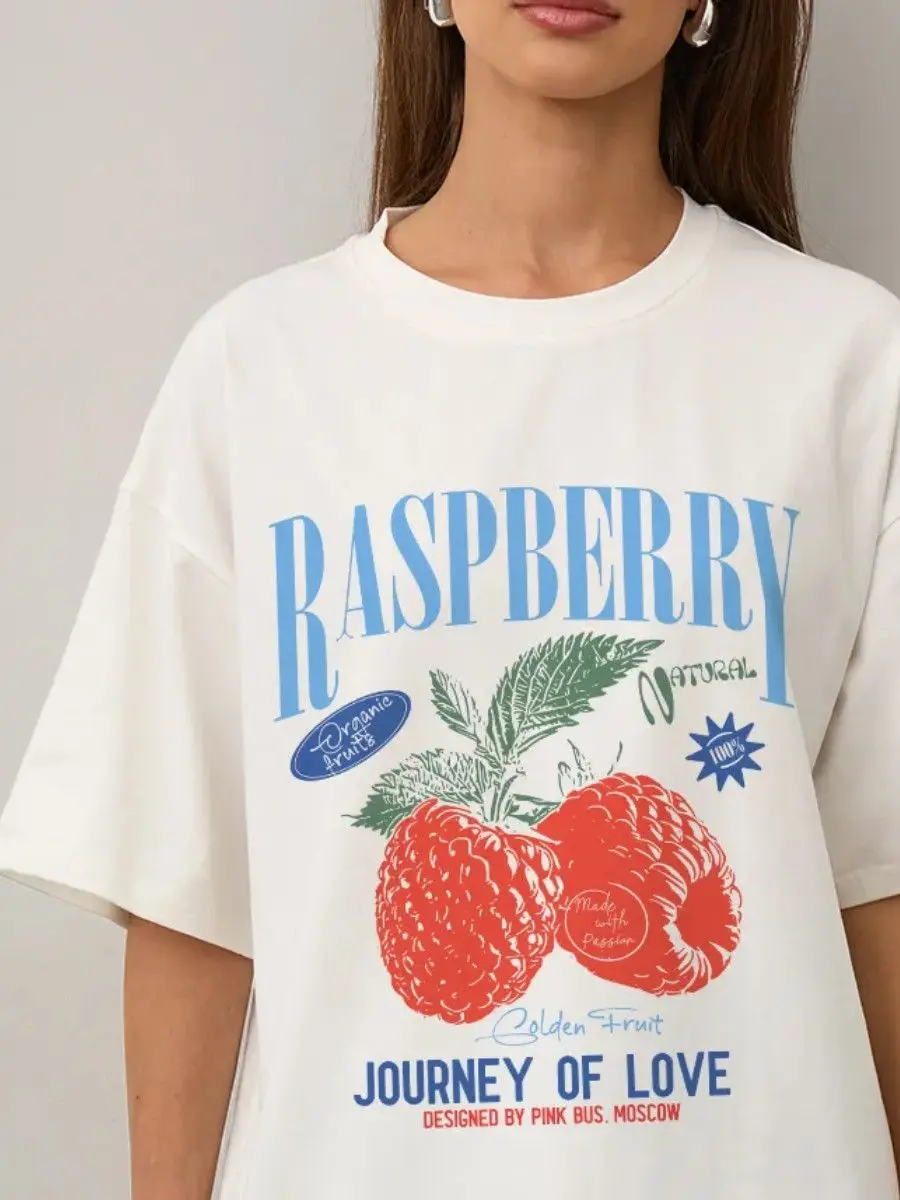 America Hip Hop Punk Cute Fruit Printed T Shirts 100% Cotton Funny Graphic Tee Large Size Oversize Women Men Casual Streetwear