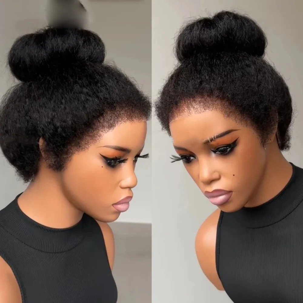 สีดําธรรมชาติ 26 นิ้วนุ่มยาว Glueless Kinky ตรงวิกผมลูกไม้ด้านหน้าสําหรับผู้หญิงที่มีผมเด็กสังเคราะห์ก่อน Plucked ทุกวัน