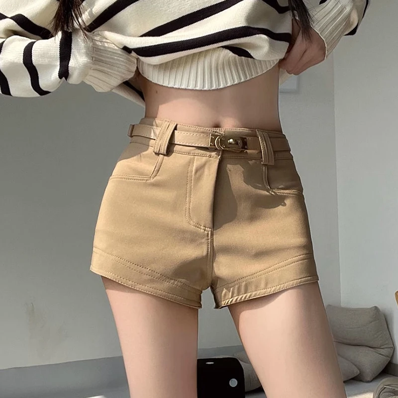 

Korean Fashion Shorts with Belt Women Streetwear High Waist Straight Short Pants Female Spring Outfit Wide-Leg Short Pants Mujer