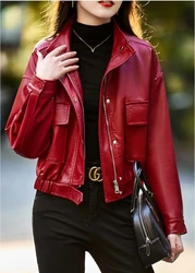 Black Woman Leather Jacket Vintage Bomber Coat Fashion Zipper High Street Female PU Coat Outwear Moto Biker Jackets