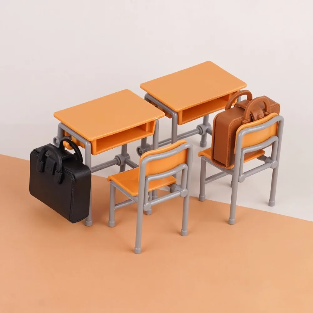 

1 Set Schoolbags Miniature Desks Chairs Classroom Model Plastic Mini School Playset DIY Furniture Dollhouse Accessories