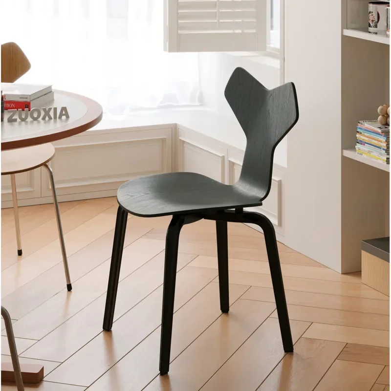 Beech Dining Chair Anti-Slip Backrest Seat Stackable Leisure Chair Concave Seat Living Room Dining Room Comfortable Seating