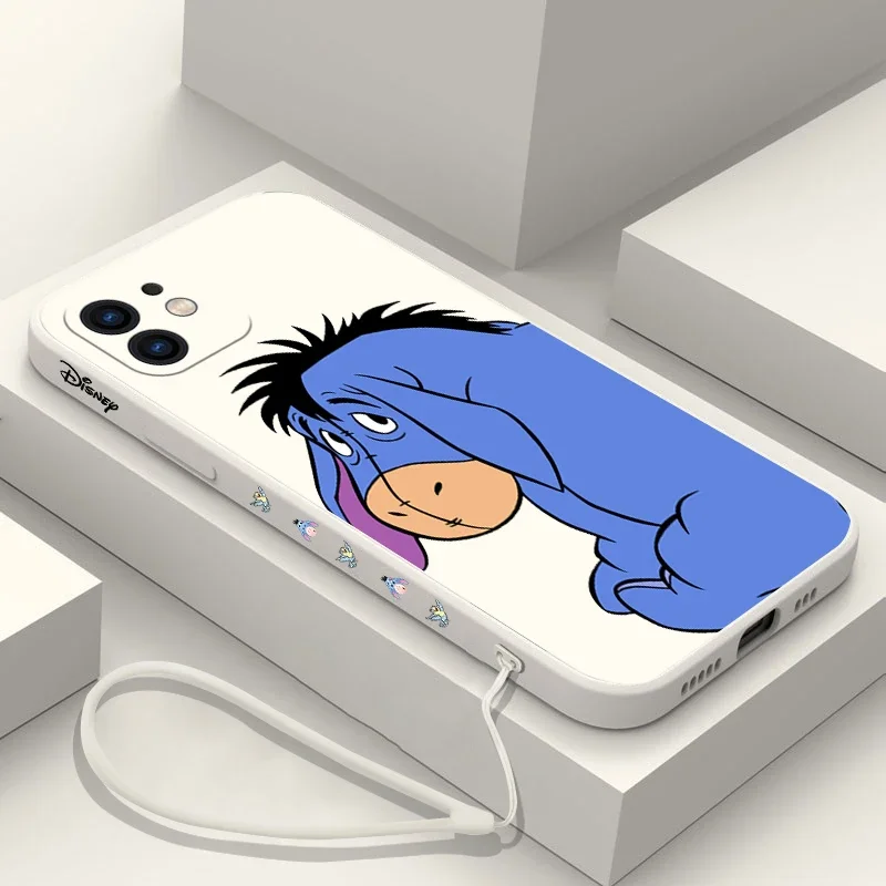 Eeyore lanyard Phone Case For iPhone 15 14 13 12 11 Pro Max Mini X XR XS MAX SE20 8 7 Plus Liquid Silicone Cases Cover