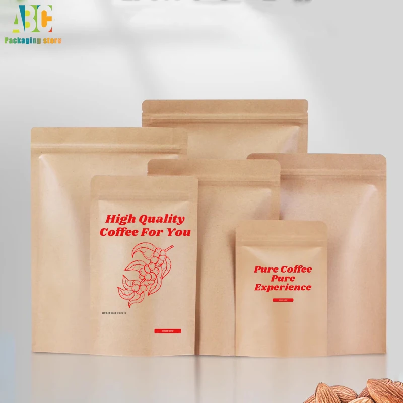 Packaging Zipper Kraft Paper Bag,Waterproof,Aluminum Foil,Vertical Gift,Dried Fruit Tea, Oil Proof, Self Sealing, Standing Bags