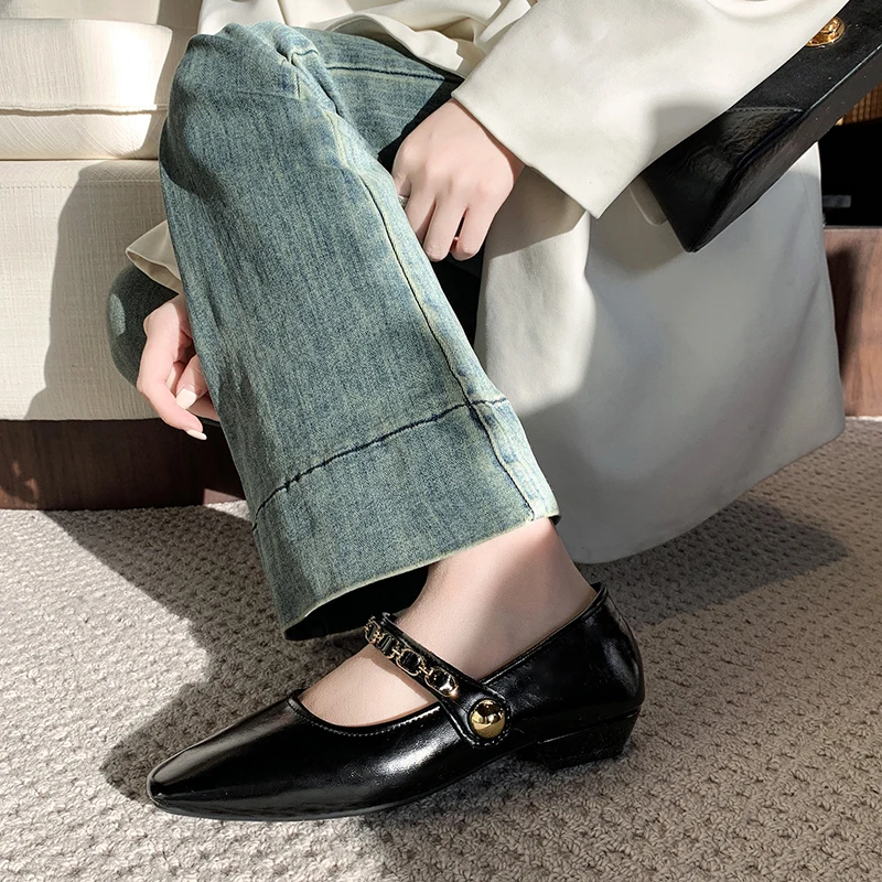 French Retro Low-heeled Soft-sole Single Shoes 2025 Spring and Summer New Fashion One-line Buckle Brown Comfortable Casual Shoes
