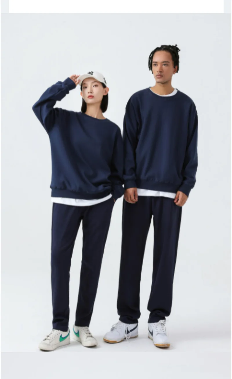 100% Cotton For Warmth Customized Letter Picture Logo Loose Solid Color Fit Round Neck Men Women Fashionable Couple Sweatshirt