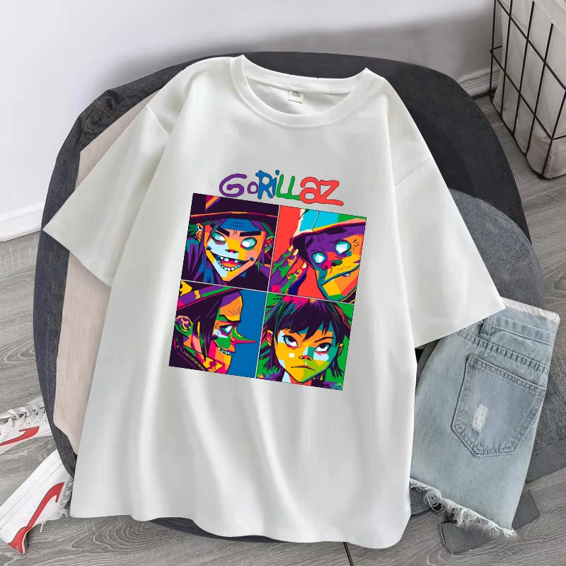 Women T-shirt Summer Music Band Gorillaz Tops Tee Shirt Casual Short Sleeve Tee Shirt Hip Hop Fashion Harajuku Streetwear Tops