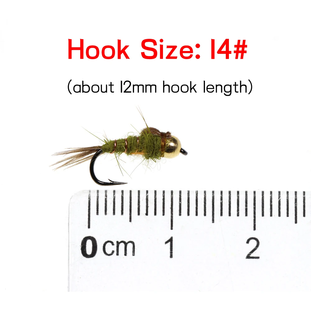 ICERIO 6PCS #14 Olive Grey Brass Bead Hare\'s Ear Nymph Trout Fishing Wet Fly Artifical Lure Bait