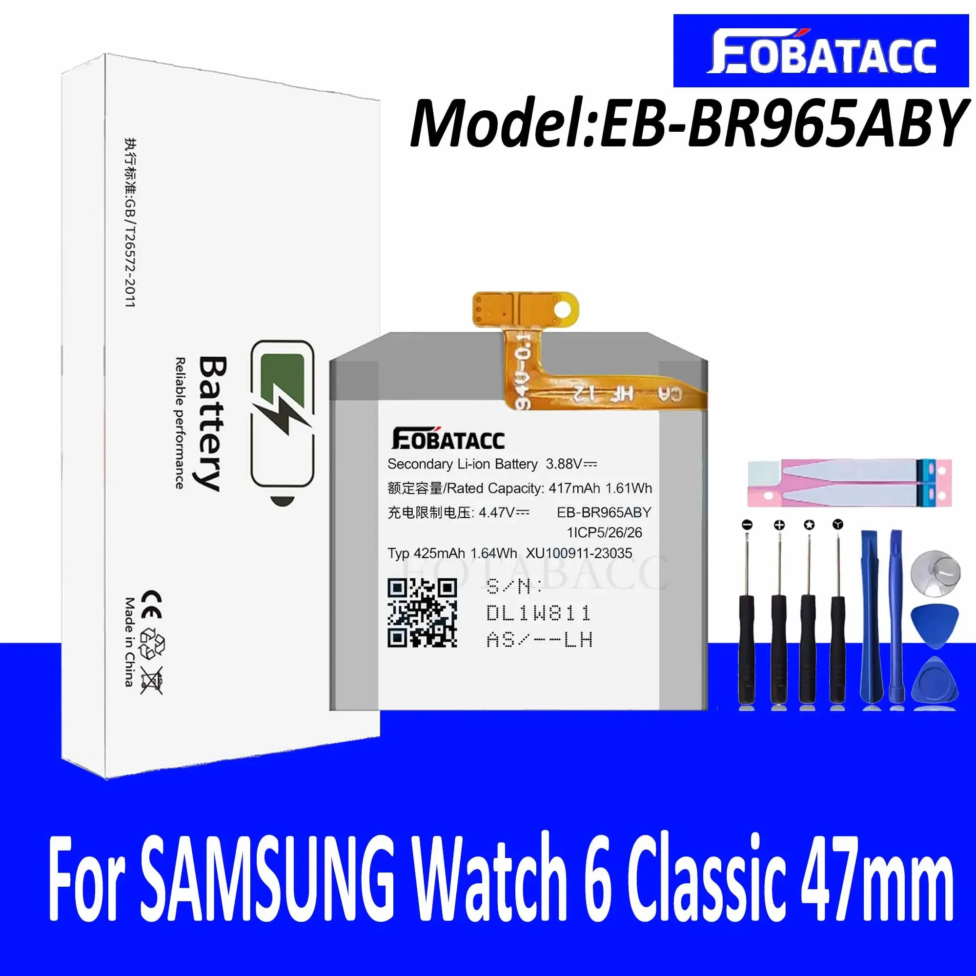 EOTABACC 100 % Original neuer Ersatzakku EB-BR965ABY für SAMSUNG Watch 6 Classic 47 mm Smart Watch Phone Akku + Werkzeuge