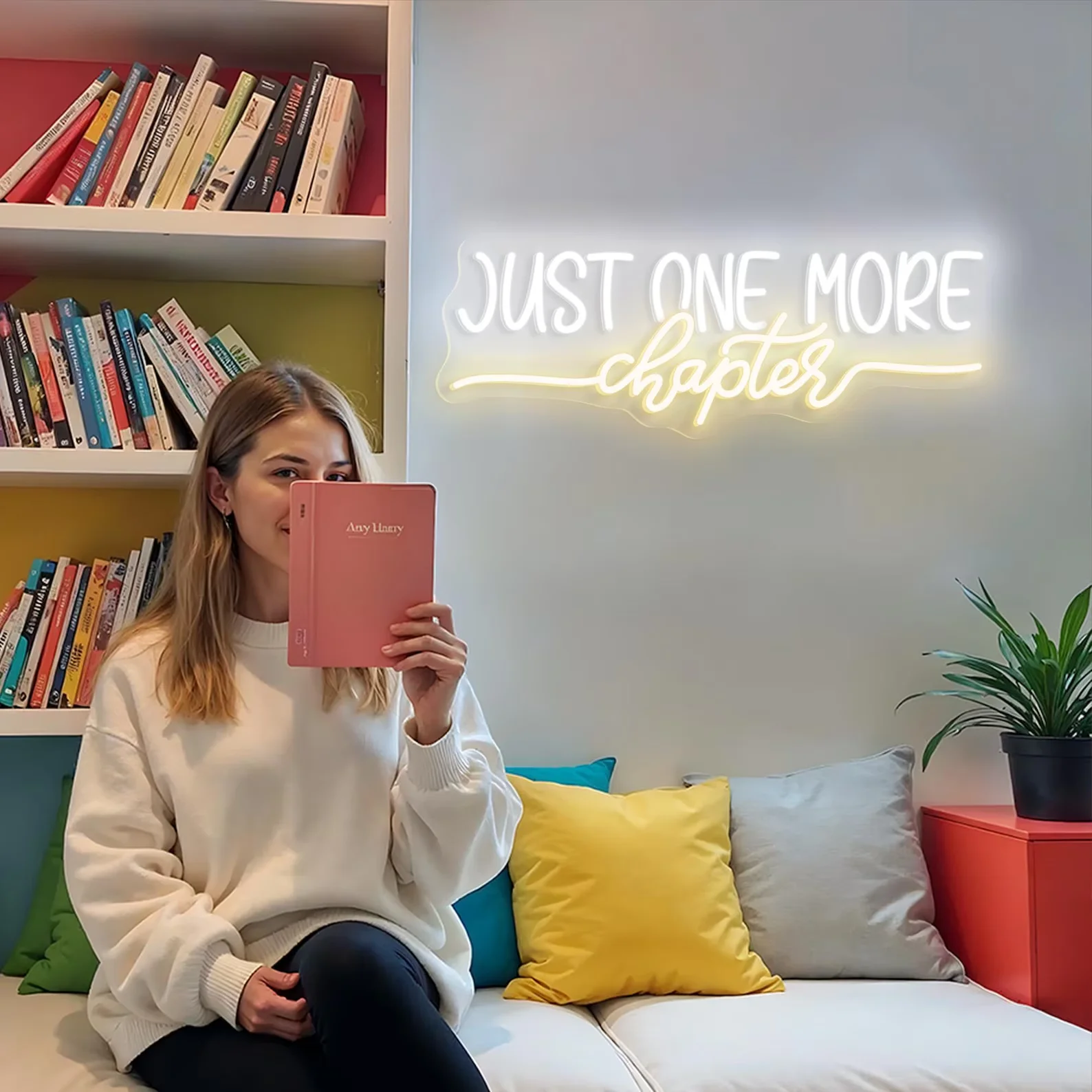 Just One More Chapter Neon Sign, Book Lovers Neon Sign Bookworm LED Decor, Bookish Decor Book's Day Lighting Librarian Reading