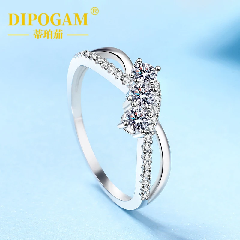 

DIPOGAM Женское чистое серебро S925, инкрустированное бриллиантами из муассанита, подарок подруге на день рождения, свадебное подарочное кольцо на День святого Валентина