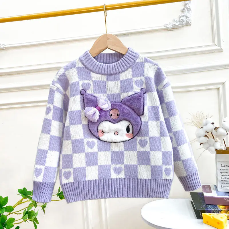 Kuromi Girls' Sweater Mymelody Knit Bottoms for Kids Baby Sanrio Autumn and Winter Top Cartoon Sweater