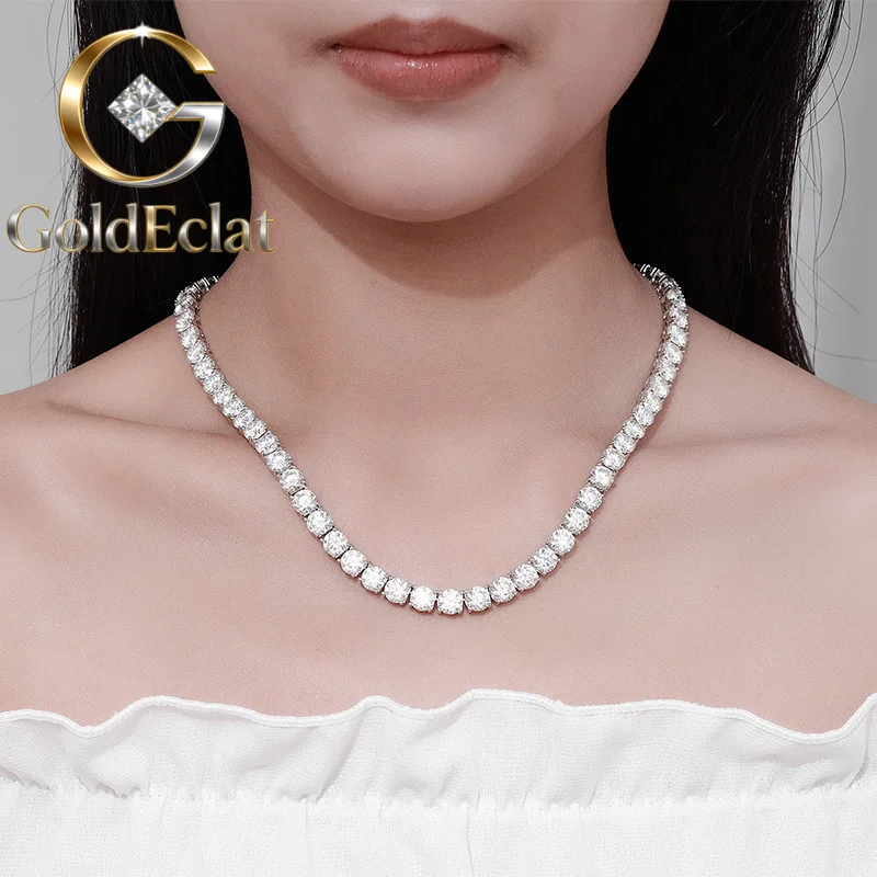 GoldEclat  Luxury Solid Platinum PT950 Women's 1 karat Moissanite Diamond Necklace 6.5mm Four Claw Tennis Neck Chain