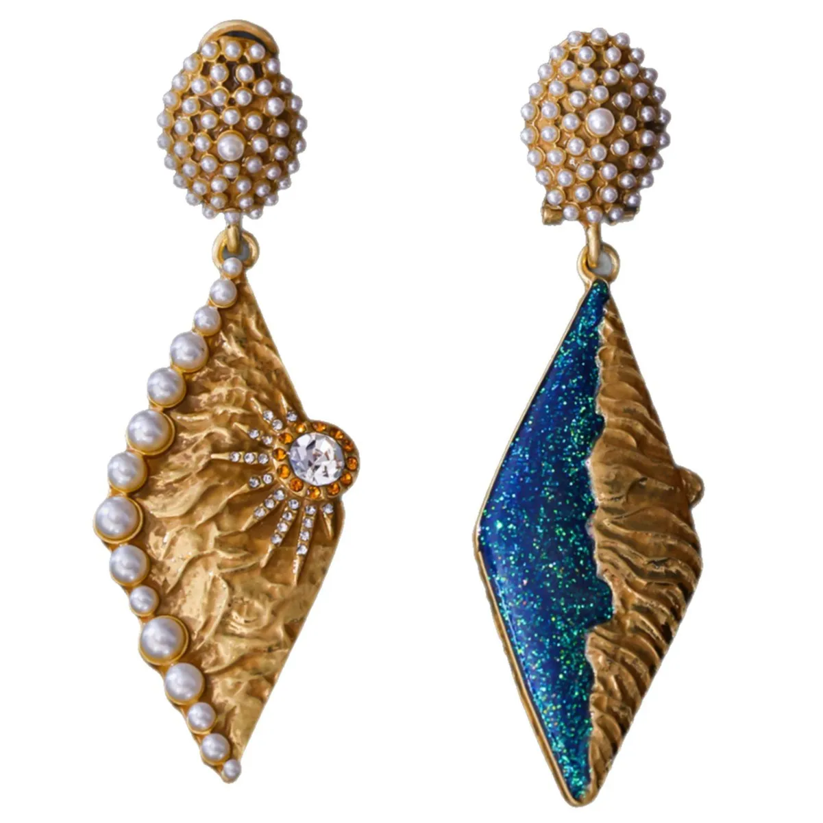Rhombus Dangle Earrings, Elegant Glass Pearl Paved, High-end and Personalized, Versatile, Pearl Sun Enamel Earrings