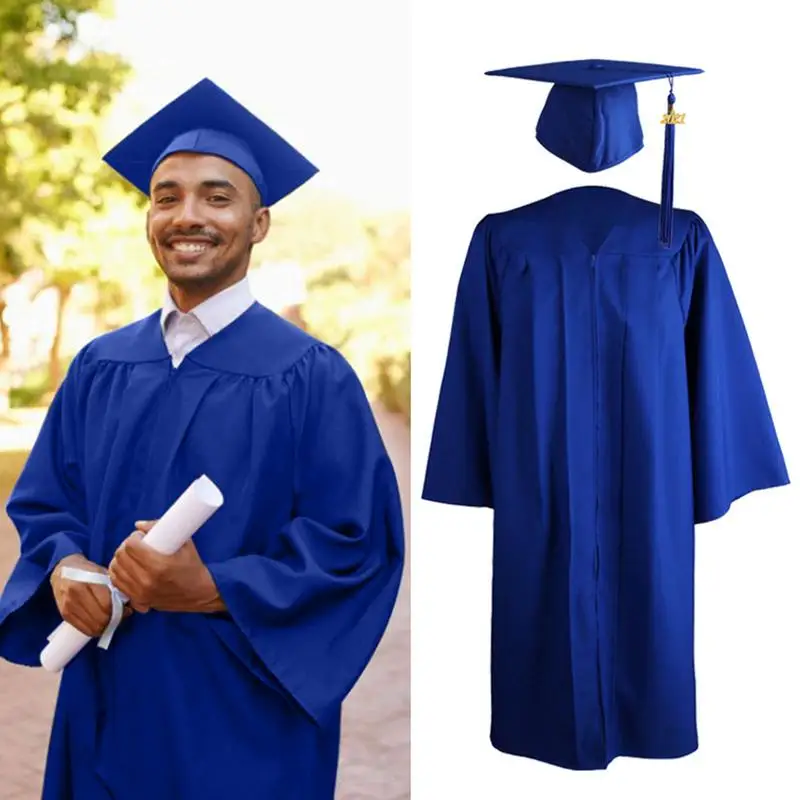 Vestido de graduación mate para hombre y mujer, conjunto de gorro y borla suave, disfraz Unisex de graduación para escuela secundaria y despedida de soltera, 2023