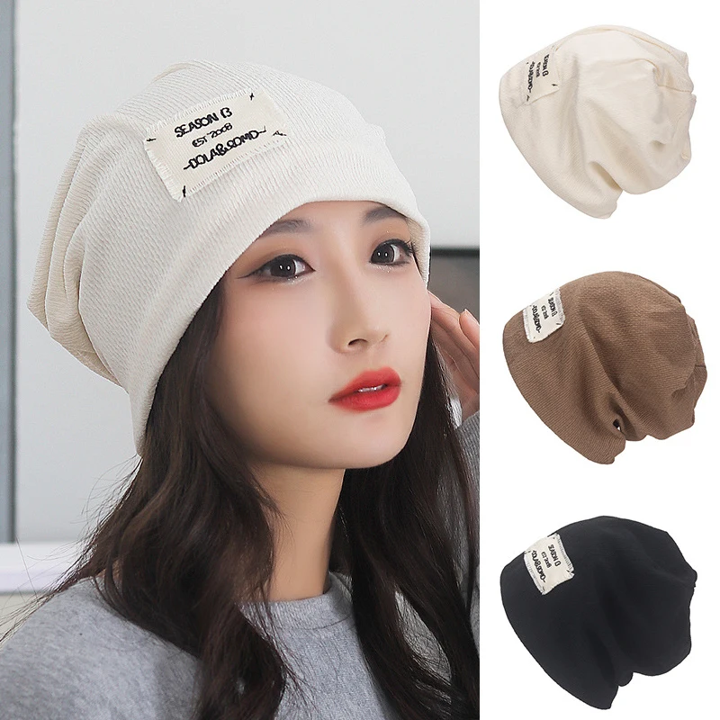 

Autumn Hats Cotton Hip Hop Skullcap Girl Earflap Bonnet Cap Solid Color Beanie Hats Korea Cool Slouchy Baotou Caps Winter Hat