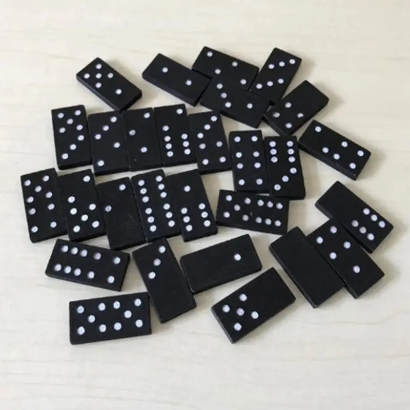 28pcs Wooden Domino Educational Board Game Teaching Aids Double 6 Dominoes Set Puzzle Card Black Dominoes With Wooden Box