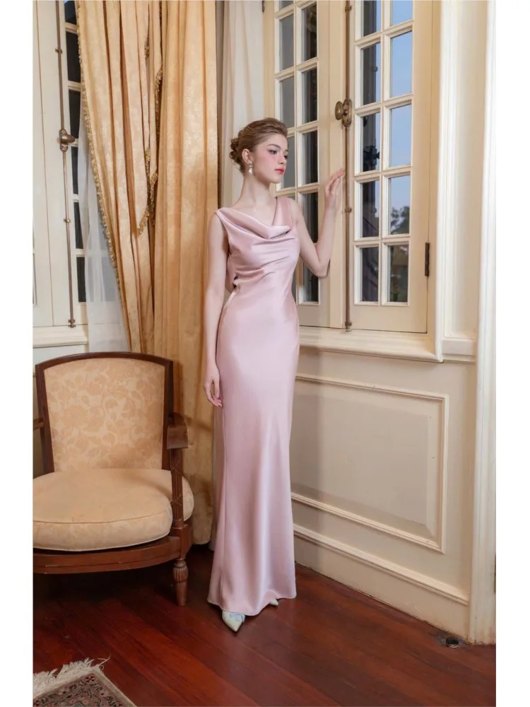 

Dresses 2025 Woman French Solid Color Backless Dress Leace-up Sexy Temperament Elegant Vestidos Simple Style Slim Trendy Evening