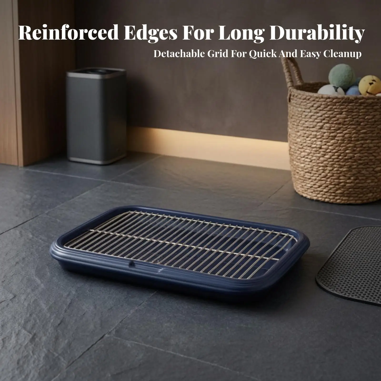 Dog Toilet Tray with Metal Grate | Low-Entry Slotted Lip, Hygienic Separated Design, Dog Potty Tray with Grate, for Apartments