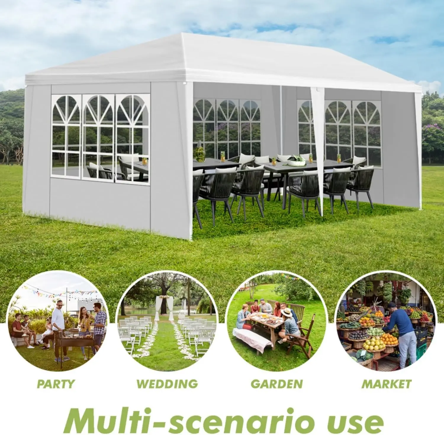 

10 * 20FT Wedding Tent with 4 Removable Sidewalls,Outdoor Use for Party,Wedding,Marketplace